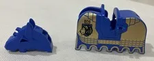 Lego 2490pb05 And 48492 Royal Blue and Gold Horse Barding And Battle Helmet