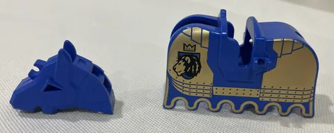 Lego 2490pb05 And 48492 Royal Blue and Gold Horse Barding And Battle Helmet