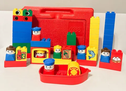 Mixed Lot Vintage Lego Duplo With Vintage Red Lego Hard Case Figures Blocks