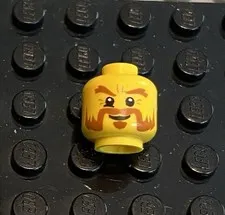 LEGO Minifig Head, Dark Orange Facial Hair, White Eyes, Grin, Crows Feet