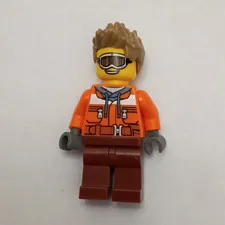 LEGO Explorer Minifigure w/ Orange Jacket, Brown Legs, Goggles & Spiky Hair