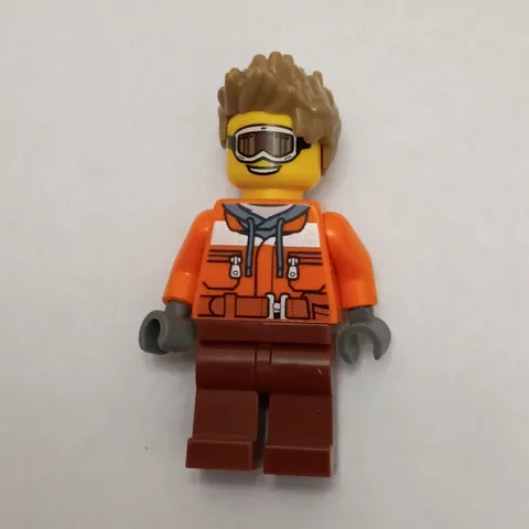 LEGO Explorer Minifigure w/ Orange Jacket, Brown Legs, Goggles & Spiky Hair