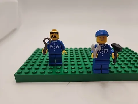 Lot Of 2 Lego Minifigures Classic Town Blue Shirt Workers With Tools