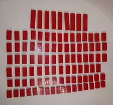 100 piece lot Lego red 2 by 8, 2 by 4, and 2 by 3, bricks great for train MOCS