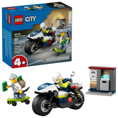 LEGO City Police Motorcycle Chase Building Toy for Kids - Pretend Multicolor