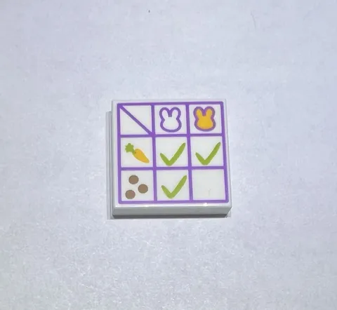 Lego White Purple 2x2 Tile Tic Tac Toe Bunny Carrot Checkmark New Friends 813