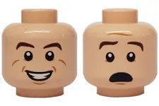 LEGO Minifigure, Head Dual Sided Brown Eyebrows, White Pupils, Smile inv.657