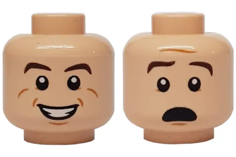 LEGO Minifigure, Head Dual Sided Brown Eyebrows, White Pupils, Smile inv.657