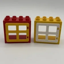 Lego Duplo Building Block Specialty Replacement WHITE & RED DOOR WINDOW Panel
