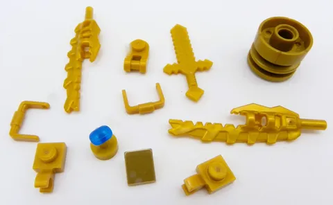 Lego Lot Of 10 Gold Pieces Serrated Sword Handle Rim Blue Crystal Slope Plates