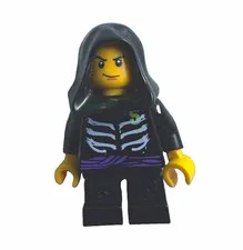 LEGO Minifigure Black Hooded Skeleton Torso Purple Belt Black Legs