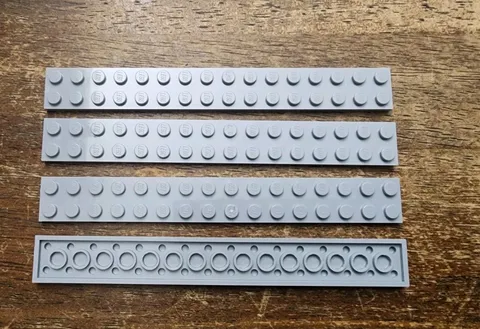 LEGO LIGHT Bluish Gray Plate 2 x 16 QTY 4. Part No. 4282.