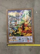 Vintage LEGO System Poster Pirate Islanders 1990s Catalogue Hardwood Oak Frame 