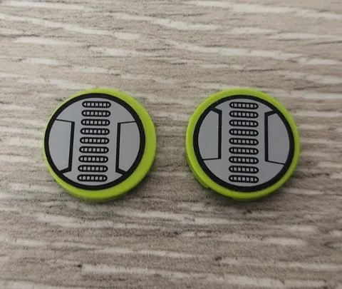 Lego 4150pb066 Lime Tile Round 2 x 2 with 9 Oval Vents Pattern Sticker Lot Of 2