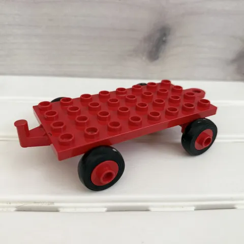 Lego Duplo Item Trailer 4x8 Rubber Wheels Vintage Red 