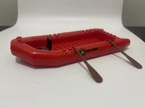 Lego Red Fire Boat Raft Loose And Used With Two Oars