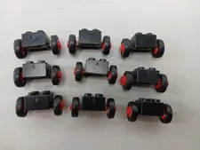 9x Vintage LEGO Black Axle Brick 2x2 Red Wheel Smooth Tire 