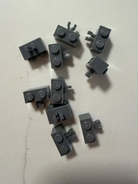 LEGO Parts Dark Bluish Gray 30237 Brick, 1x2 With Vertical Clip Thick - QTY 10