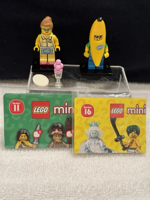 LEGO Banana Guy & Waitress Minifigures Series 11 & 16 Leaflets Baseplate