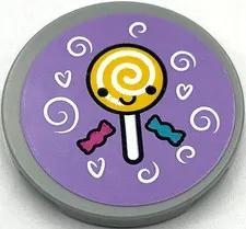 Lego New Light Bluish Gray Tile Round 3 x 3 with Candy Lollipop Swirls Part