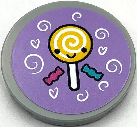 Lego New Light Bluish Gray Tile Round 3 x 3 with Candy Lollipop Swirls Part