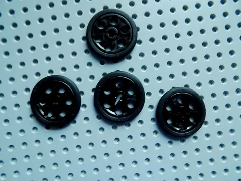  4 ea Lego Black Technic Wedge Belt Wheel Pulley with Black Tire (4185 / 2815)