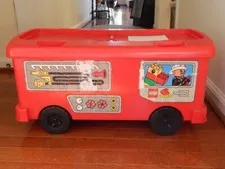 1997 Lego Ride-On Fire Truck Block Storage Container w. 240+ Duplo & Mega Blocks