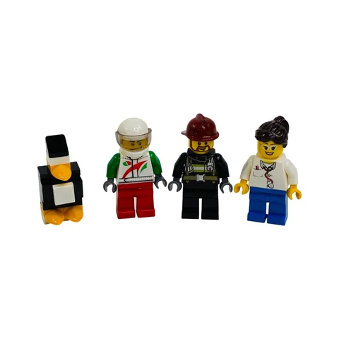 Lego Minifigure Lot 4pc City Firefighter Doctor Race Car Driver Penguin Figures