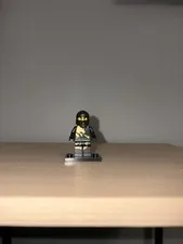 LEGO Minifigure Black Hooded Ninja/Warrior w/ Gold Print & Display Base