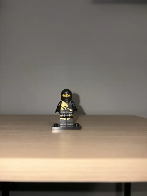 LEGO Minifigure Black Hooded Ninja/Warrior w/ Gold Print & Display Base