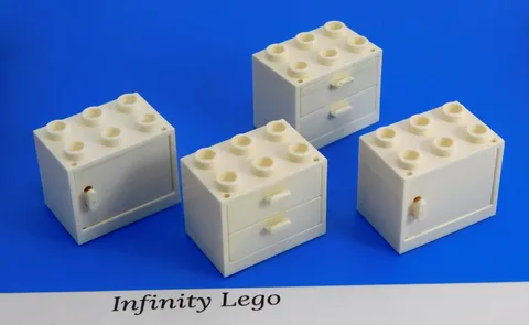 4 LEGO White Cupboard 2x3x2 Opened Studs 2 with Doors & 2 w/ Drawers 4536 92410