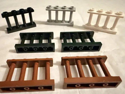 LEGO Fence/Railing Pieces Lot 7pc Plastic Parts Black Gray White Brown