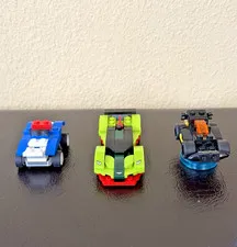LEGO Mini Cars - Green Aston Martin, Batman Car, and Blue Car