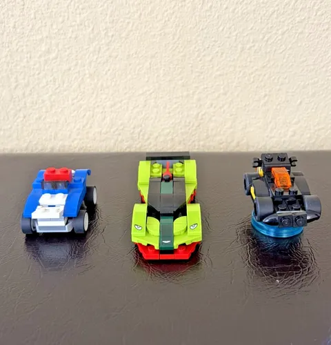 LEGO Mini Cars - Green Aston Martin, Batman Car, and Blue Car