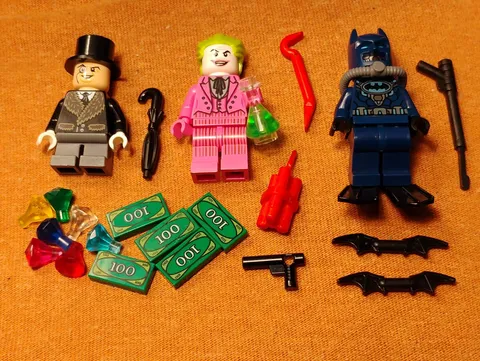 3 Lot Lego Bat-Man Batman Minifigures Joker Penguin with Weapons and Accessories
