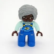 Lego Duplo African American Grandma Grandmother Figure Blue Overalls Honeybee