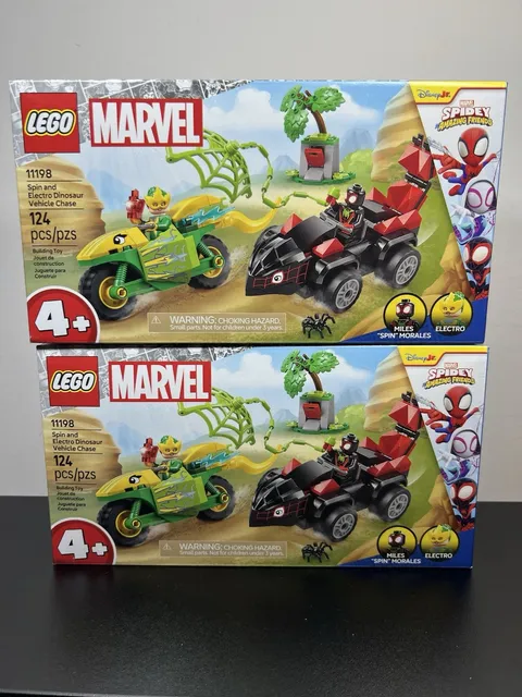 LEGO Marvel Spidey Spin and Electro Dinosaur Vehicle Chase 11198 124 Pcs 2 Pack