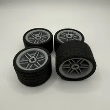 LOT of 4 ~ LEGO Technic 37x22 ZR Tires w/ LIGHT BLUISH GREY Wheels {56145, 55978