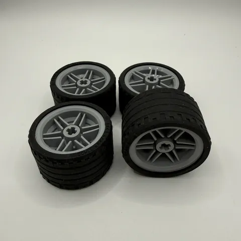 LOT of 4 ~ LEGO Technic 37x22 ZR Tires w/ LIGHT BLUISH GREY Wheels {56145, 55978