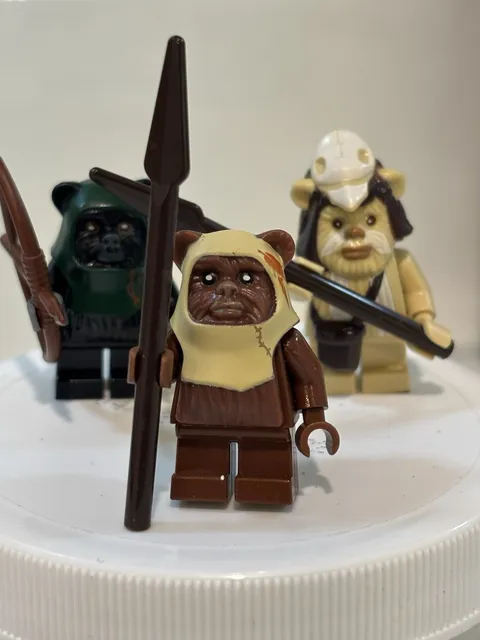 LEGO Star Wars Ewok Minifigure Lot of 3 w/ Spears & Bow, Plastic, Age 4+