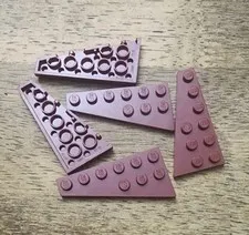 LEGO Dark Red Wedge, Plate 6 x 3 Left QTY 5. Part No. 54384.