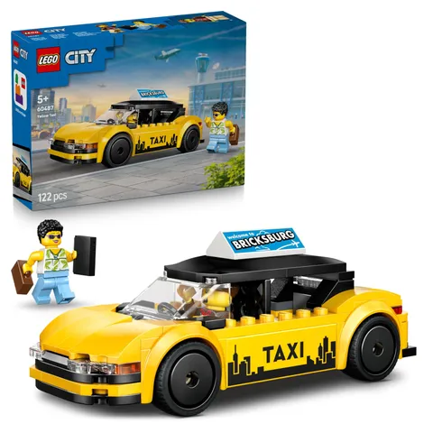 LEGO City Yellow Taxi Cab Toy - EV Car Model Kit w/ 2 Minifigures & Removable Ro