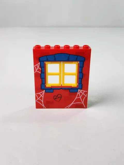 1x Lego 15627 Blue Brick Panel on red 1X6X6 with Opening Windows 15627 Spiderman