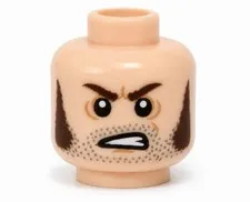 LEGO Minifigure, Head Brown Sideburns, Stubble and Angry Expression