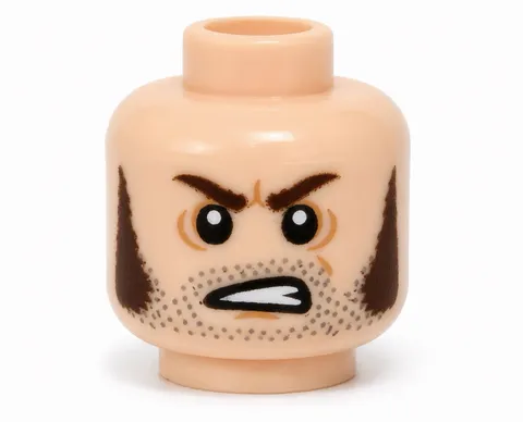 LEGO Minifigure, Head Brown Sideburns, Stubble and Angry Expression