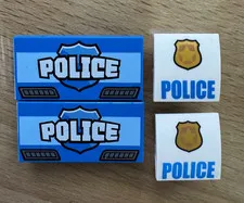 Lego Printed City Police 4 tiles White 2-2x2, Blue 2 2x4