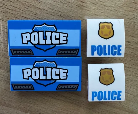 Lego Printed City Police 4 tiles White 2-2x2, Blue 2 2x4