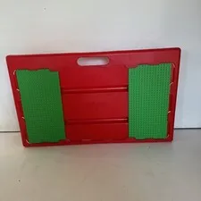 VTG Lego lap table 1998 sliding Green Plate trays storage red carry case 20"x12"