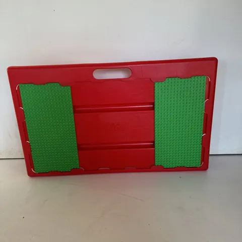 VTG Lego lap table 1998 sliding Green Plate trays storage red carry case 20"x12"