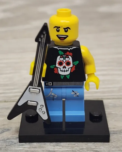Lego col04-4 col052 Punk Rocker Series 4 Guitarist Minifigure NO HAIR READ